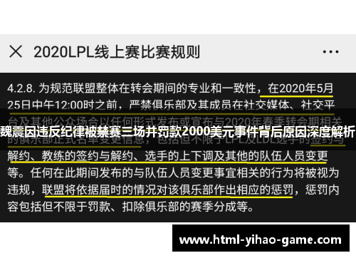 魏震因违反纪律被禁赛三场并罚款2000美元事件背后原因深度解析